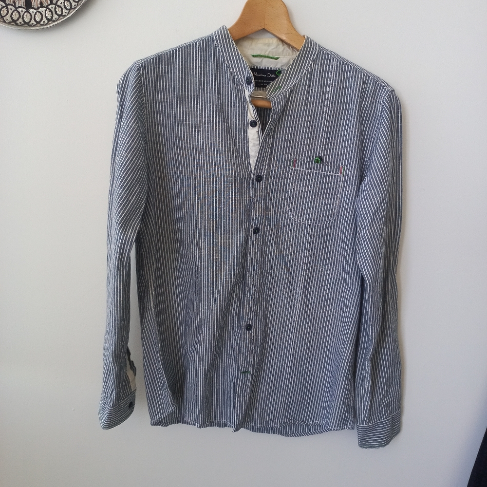 Massimo Dutti Men's Blue Striped Slim Fit Button Down Shirt Size L US